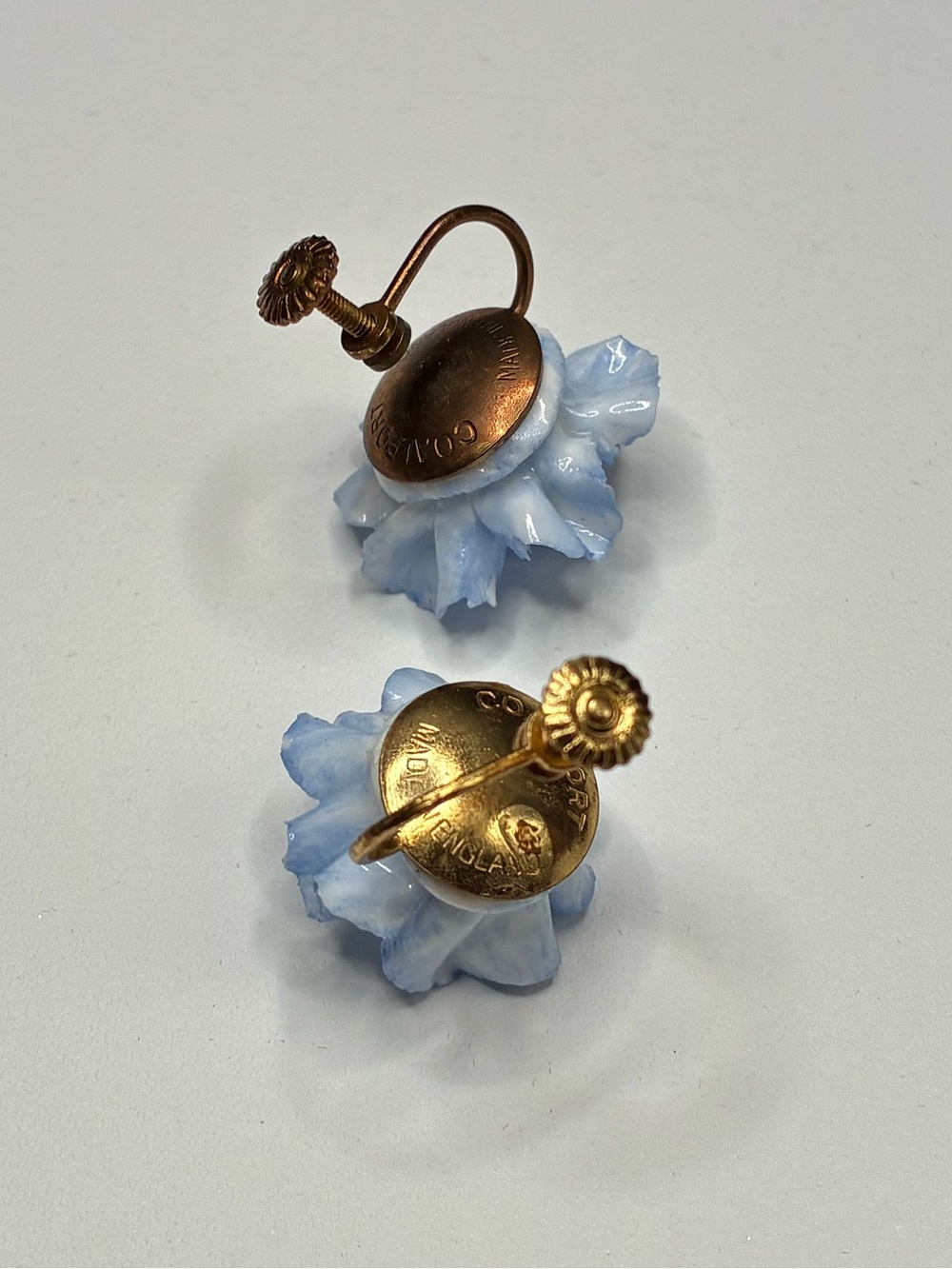 Vintage Blue Coalport Flower Screw-on Earrings - Women Jewelry - Picture 9 of 12
